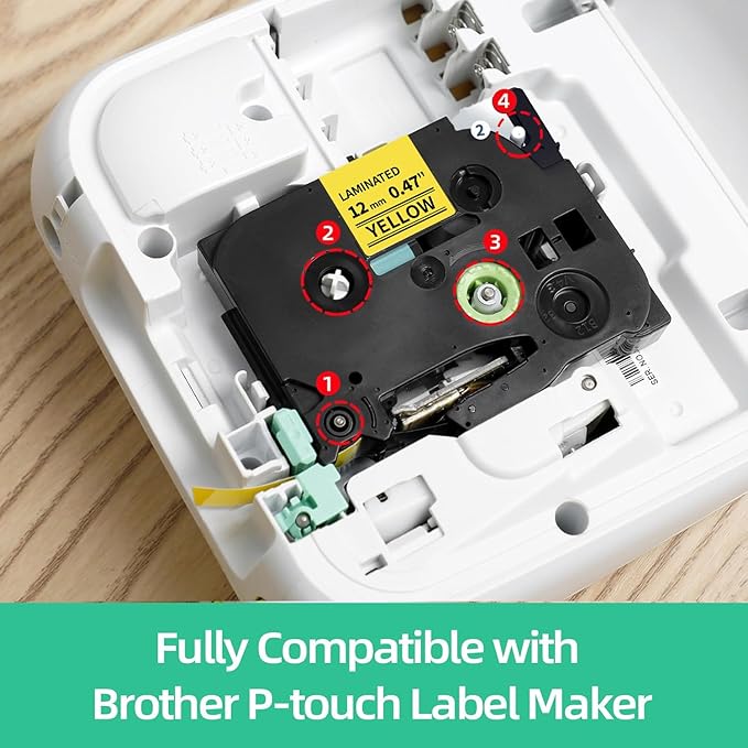 Colorty Replace for Brother P-Touch Label Tape Yellow TZe-631 TZ Tape 12mm 0.47 Laminated Black on Yellow Ribbon for Ptouch Label Maker Refills PT-D210 D200 H110 D400, 1/2 Inch x 26.2 feet, 4 Pack