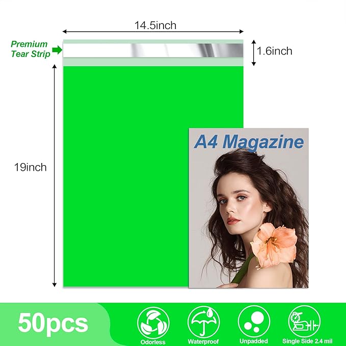 JinRuiKJ Thank You Poly Mailer 14.5x19 Inch 50 PCS, Shipping Bags for Clothing, Packaging Bags for Small Business, Strong Adhensive, Waterproof and Tear-Resistant Mailing Envelopes, Green