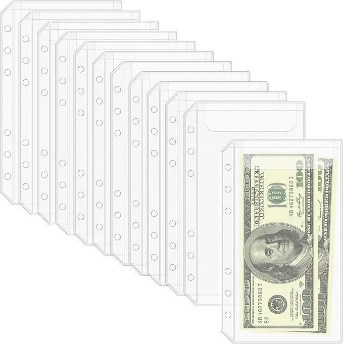 Antner 12PCS A6 Binder Pockets 6-Hole No Zipper Budget Cash Envelopes for Money Organizer, Zipless A6 Planner Inserts Cash Stuffing Envelopes Binder Pouches Folders Loose Leaf Filling Document Bags