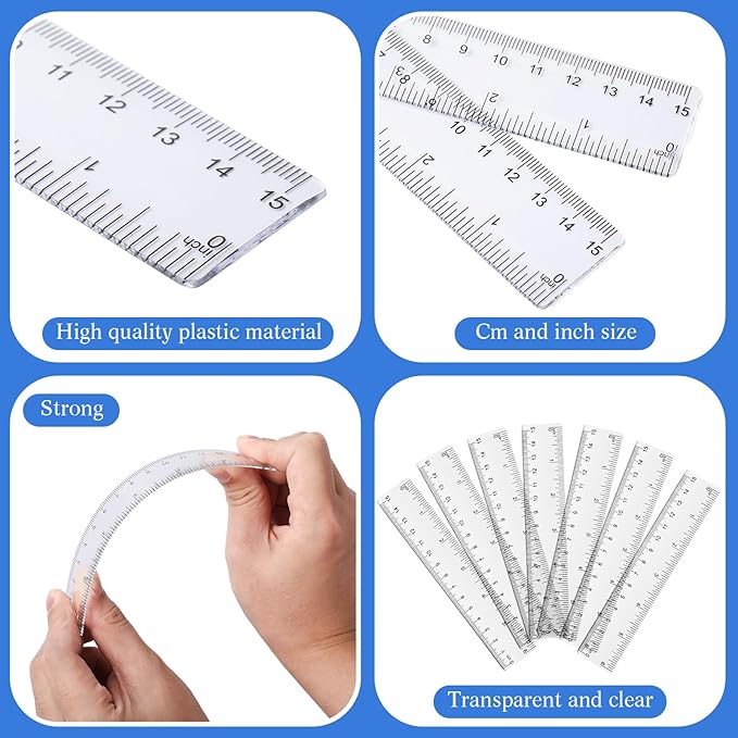 Zonon 6 Pcs 6 Inch Ruler Bulk Clear Plastic Flexible Straight Metric Rulers with Centimeters and Inches Drafting Measuring Tool for Classroom School Students Education