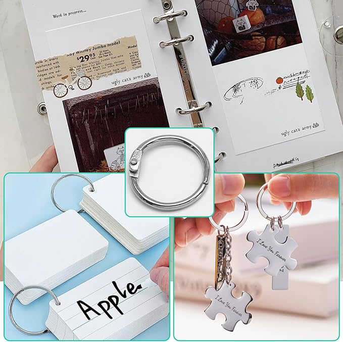 Luomorgo 50 Pcs 1.5 Inch Binder Rings, Nickel Plated Metal Book Rings Silver Paper Rings, Heavy Duty Loose Leaf Binder Rings, Index Cards Rings, Key Rings for Office, Home, School