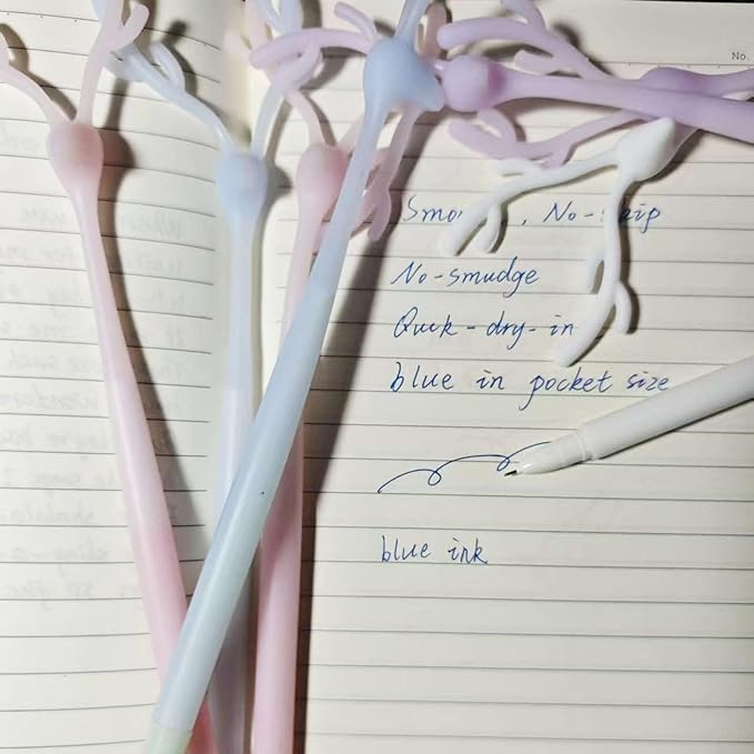 8 Pack Forest Deer Gel Pens, Christmas Pen Cute Animal Silicone Pen with 4 Colors & Soft Grip (Blue Ink), Aesthetic Kawaii Stationery for Journaling, School Supplies