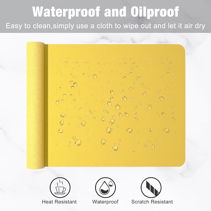 Hsurbtra Desk Pad, 23.6" x 13.8" PU Leather Desk Mat, M Extended Mouse Pad, Waterproof Desktop Blotter Protector, Non-Slip Ultra Thin Small Laptop Keyboard Writing Mat for Office Home, Yellow