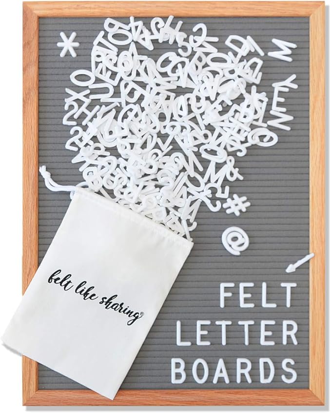 Felt Like Sharing Large Letter Board (Gray Felt - 12”x16”) – Changeable Message Board with 3 Sets of Felt Board Letters – Statement Wall Sign for Quotes, Home or Holiday Decor In Oak Frame