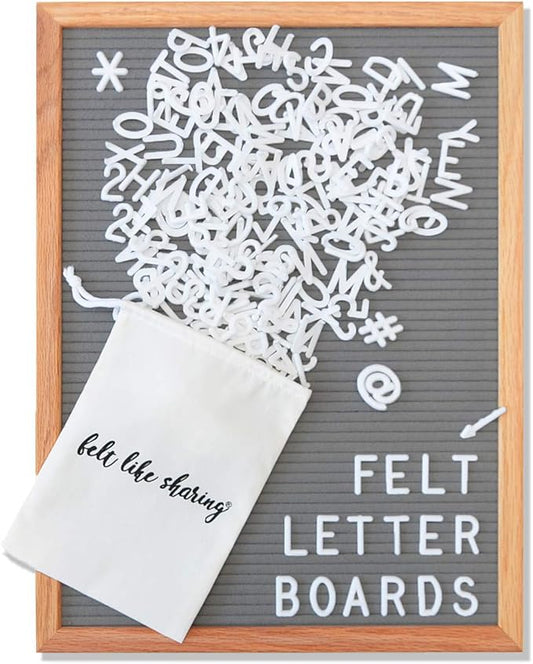 Felt Like Sharing Large Letter Board (Gray Felt - 12”x16”) – Changeable Message Board with 3 Sets of Felt Board Letters – Statement Wall Sign for Quotes, Home or Holiday Decor In Oak Frame