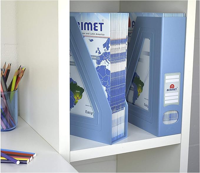 Acrimet Magazine File Holder, Durable Rack, Space-Saving Organizer (Plastic) (Solid Blue Color) (2 pack)