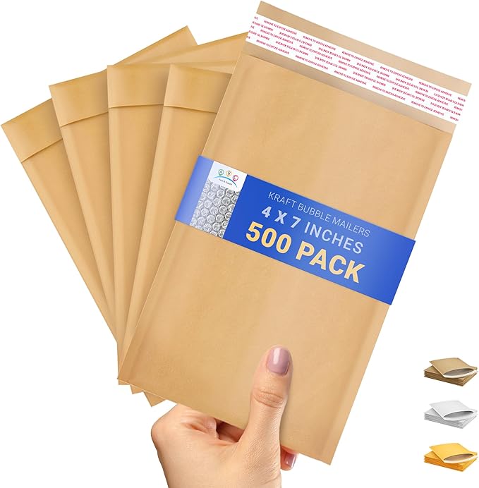 ABC PACK & SUPPLY Brown Kraft Bubble Mailer Envelopes, 4 x 7 Inches. 500 Pack Mail Padded Envelopes Self Seal. Kraft Bubble Mailers. Tear-Resistant Mailing Envelope Padded. Sturdy Paper Mailer