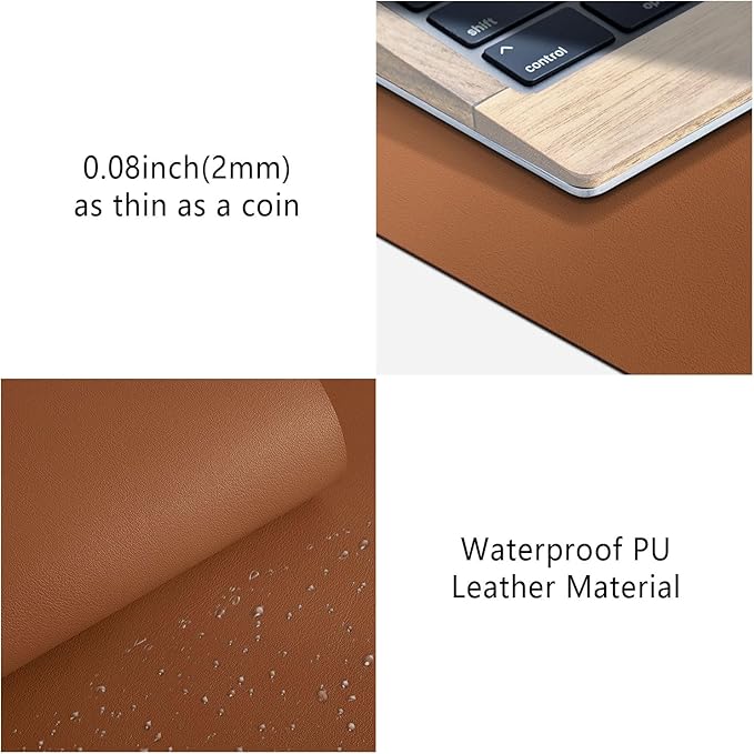 Roslim Leather Desk Pad Protector,Mouse Pad,Non-Slip Computer Mat for Desk,PU Leather Office Desk Mat for Home & Office,Waterproof Laptop Desk Blotter for Keyboard and Mouse,Brown (15.7''X31.5'')