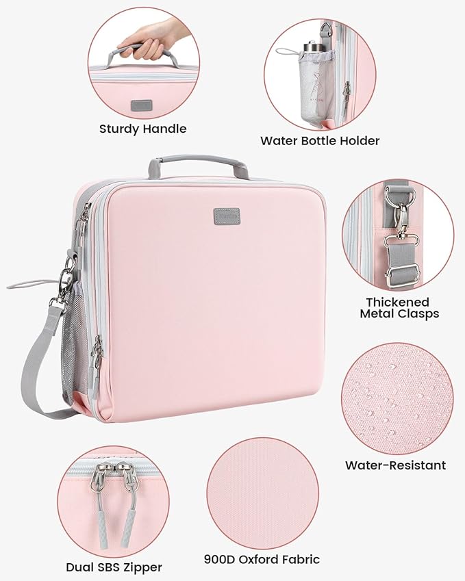 Zipper Binder, 3 Inch D-Ring 3 Ring with Water Bottle Holder,700 Sheet Capacity-Multiple Pockets,Binder with Strap for School/Office, Fit for 13" Tablet/Laptop,Patent Design-Pink