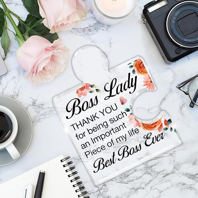 Boss Lady Gifts for Women, Best Boss Lady Ever Gift, Thank You Appreciation Gift Boss's Day Gifts for Female Bosses Leaders Managers Acrylic Puzzle Piece Desk Decorative Sign for Home Decor