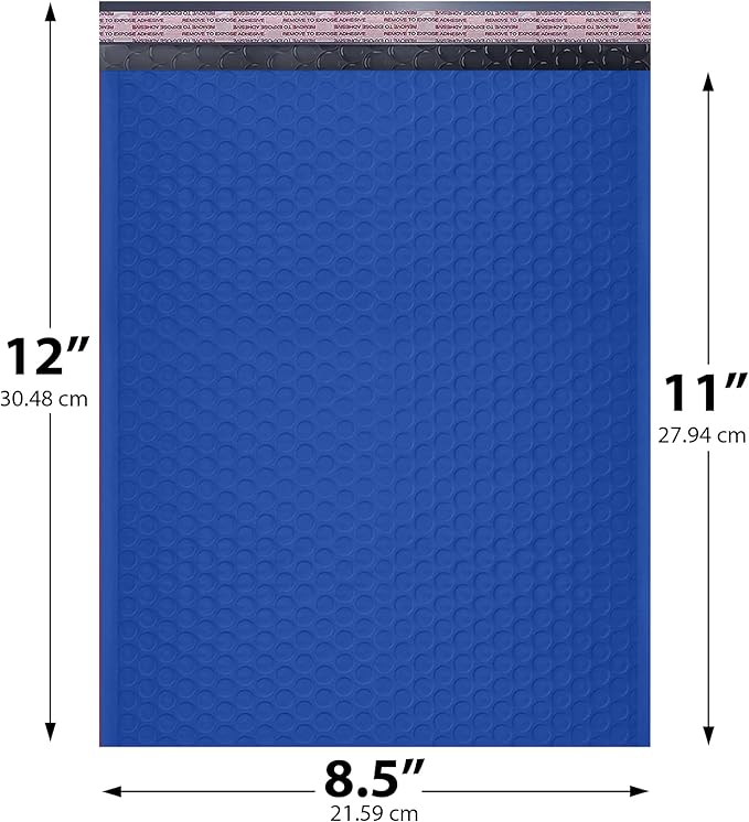Royal Blue Poly Bubble Mailers 8.5x12 inch #2 | Self Seal Padded Envelopes | Cushioned Bubble Mailer | Usable Size 8.5x11 | Water Proof | Lightweight mailing Shipping Bags | 200 Pack Bulk
