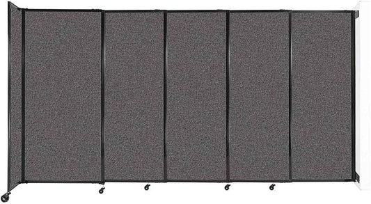 Wall-Mounted Sliding StraightWall Room Divider | Adjustable Widths | Locking Wheels | Room Separator | Up to 11'3" Wide x 6' Tall Charcoal Gray Fabric Panels