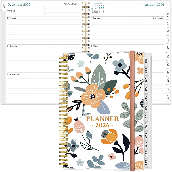2026 Planner - Weekly Monthly Planner 2026 from January 2026 to December 2026 with 12 Monthly Tabs, Flexible Cover, Inner Pocket, 8.5" x 11", Rose Floral