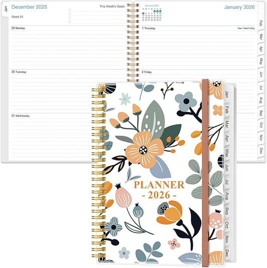 2026 Planner - Weekly Monthly Planner 2026 from January 2026 to December 2026 with 12 Monthly Tabs, Flexible Cover, Inner Pocket, 8.5" x 11", Rose Floral