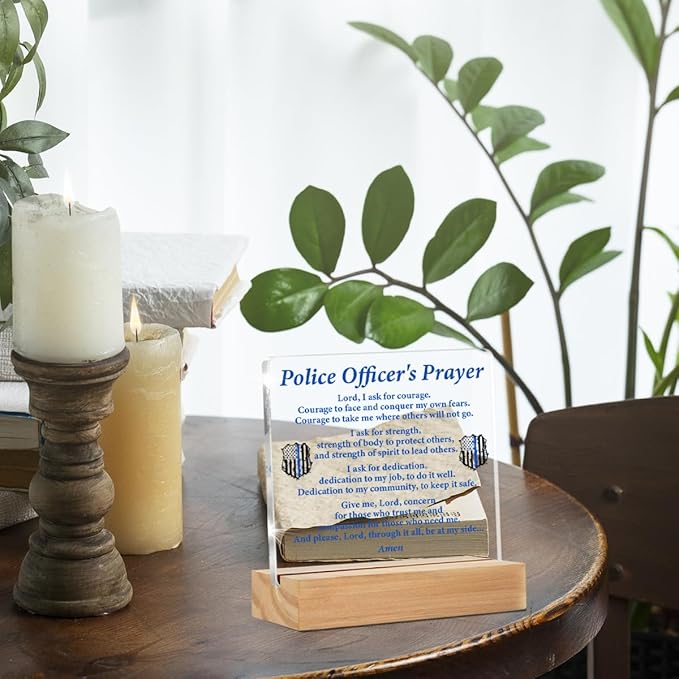 Police Gifts, Police Officer Gifts for Men Women, Police Graduation Gifts, Law Enforcement Gifts, Police Officer Prayer Clear Desk Decorative Sign Police Office Acrylic Decor