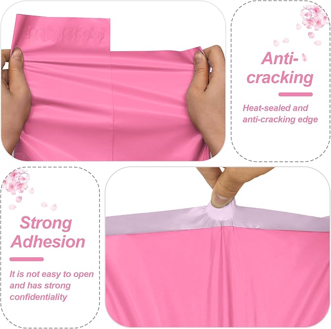 JinRuiKJ Thank You Poly Mailer 10x13 Inch 100 PCS, Shipping Bags for Clothing, Packaging Bags for Small Business, Strong Adhensive, Waterproof and Tear-Resistant Mailing Envelopes, Pink