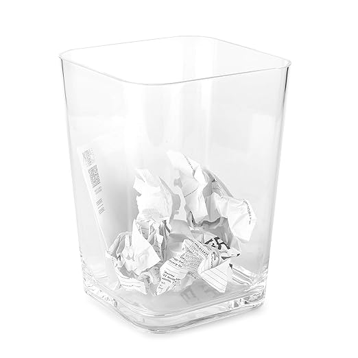 Huang Acrylic Clear Square Wastebasket Trash Can | Garbage Container Bin for Bathrooms, Kitchens, Home Offices | Shatter-Proof, Stylish, Durable and Compact Design