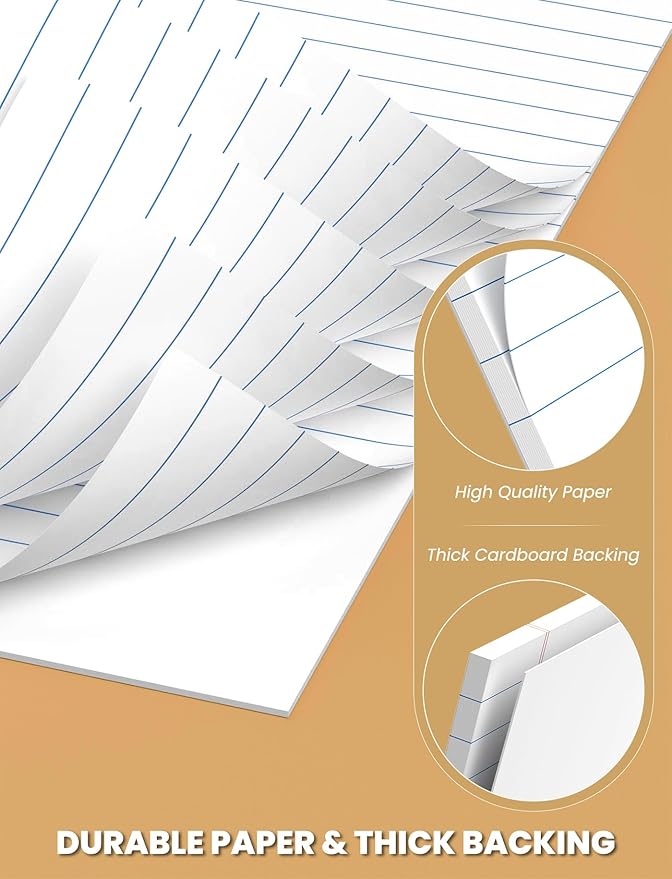 12 Pack White Legal Pads 8.5 x 11 College Ruled, 30 Sheets Per Note Pads 8.5 x 11, Perforated White Lined Paper Pads 8.5 x 11, Writing Pads with Sturdy Backing, Legal Notepads for School, Office, Home
