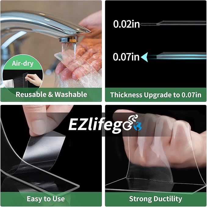 EZlifego Double Sided Tape Heavy Duty(Extra Large 16.5FT), Nano Adhesive Mounting Tape Wall Decor,Sticky Picture Hanging Adhesive Strips Poster Tape