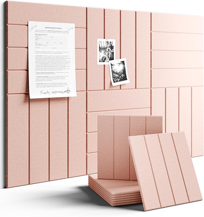 Felt Bulletin Board Tiles Large 36" x 24" Cork Board Alternative-6 Pack with 40 Adhesive Tabs, Thick Slat Wall Panels for Office Decor, Push Pin Board Wall Organizer Alternative - Pink