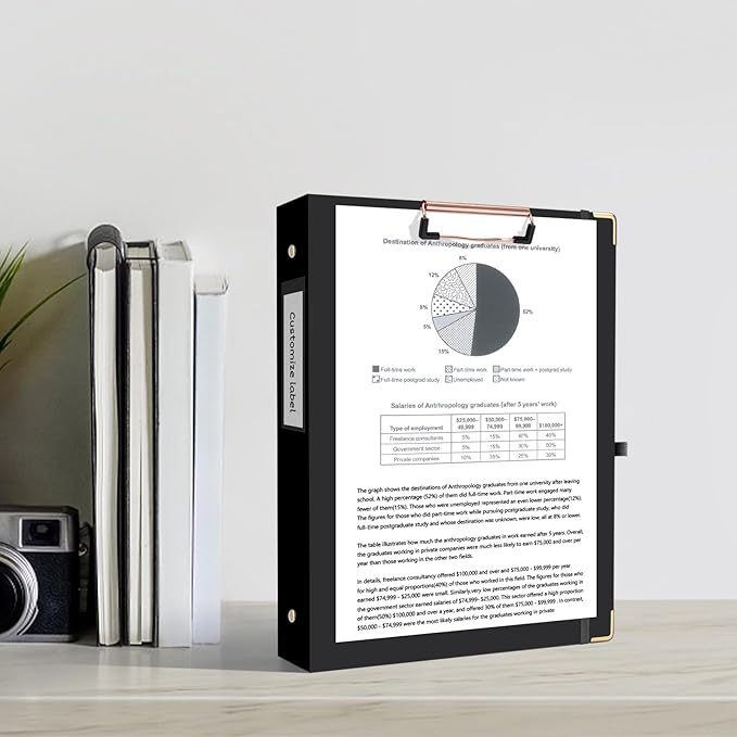 Ospelelf 3 Ring Binder 1 Inch, Clipboard Binders for Letter Size Documents (11" x 8.5") with 5 Tab Dividers, File Folder Labels, Black Organizer for School and Office Supplies