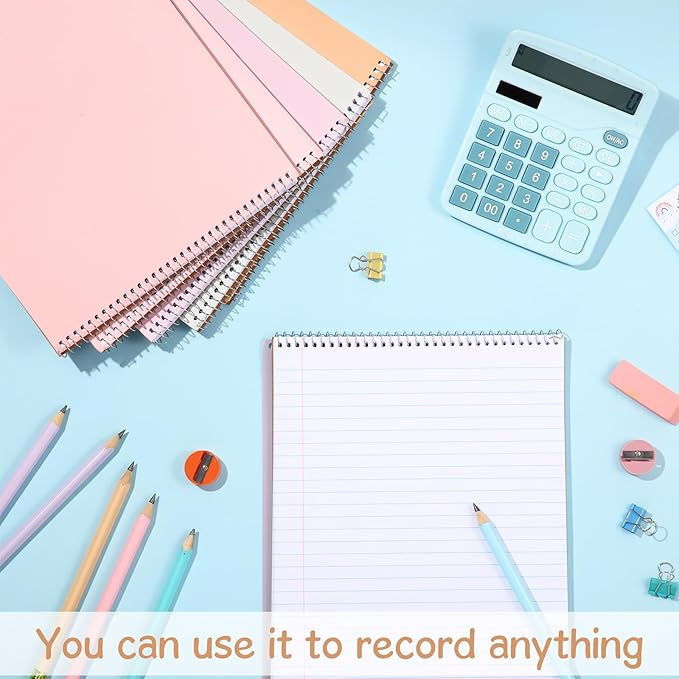 Maitys 6 Pack 8.5 x 11'' Top Bound Office Steno Book Wide Ruled Double Sided Spiral Steno Books Reliable White Paper 70 Sheets/Pad Pastel Colors Covers for Writing Notes College(Cute Color)