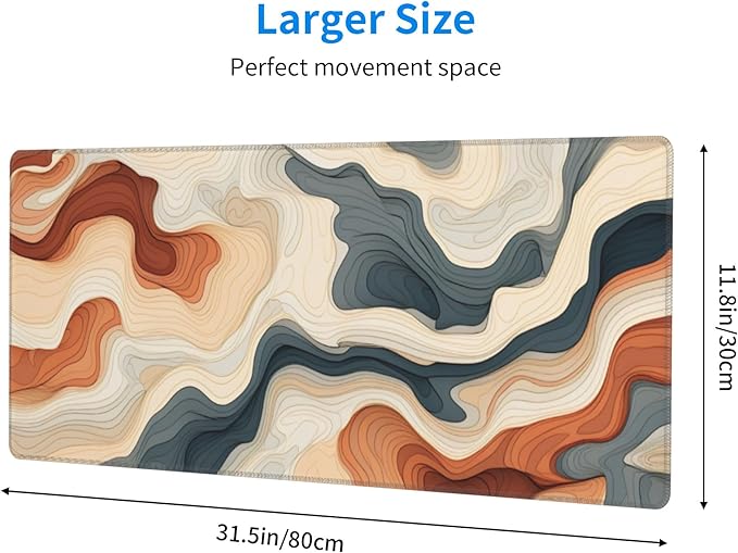Large Topographical Mouse Pad 31.5 x 12 Inch with Anti-Fray Stitching, Non-Slip Rubber Base, Ideal for Gaming & Office Use
