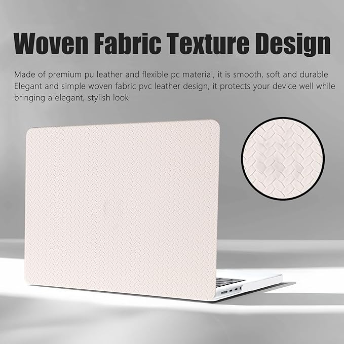 DTangLsm for MacBook Air 13 inch Case M1 2022 2021 2020-2018 Release A2337 M1 A2179 A1932, Woven Fabric Textured Elegant Leather Hard Shell Cover for MacBook Air 13.3 inch Case + Keyboard Cover, Beige