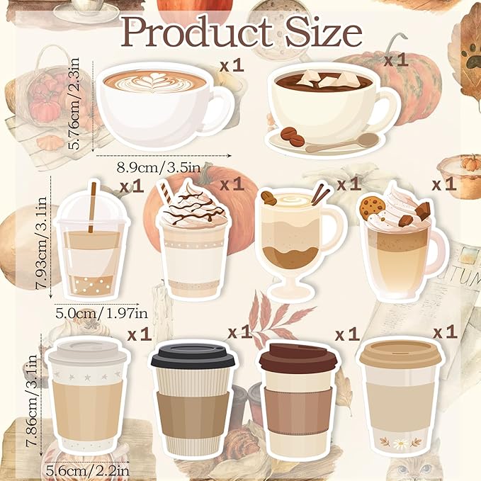 Cute Sticky Notes Set Coffee Cup Funny Stationery Self-Adhesive Pads Party Wedding Favors Themed Gifts Fun Memopads Essentials Pastel Refrigerator for Women Student Office Supplies (10 Packs)