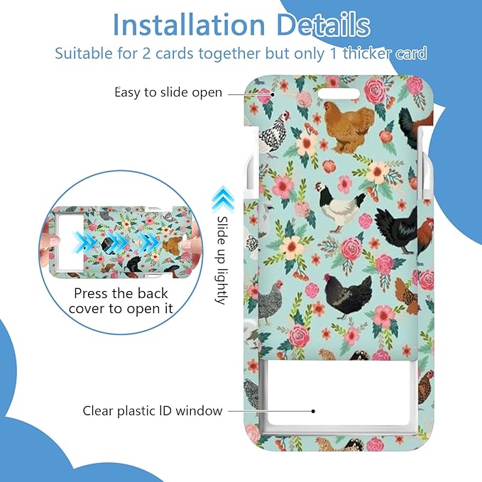 Floral Chickens Badge Holder Reel Lanyard,ID Card Badge Holder Retractable Name Tag Clips for Doctor Nurse Teacher Office Student