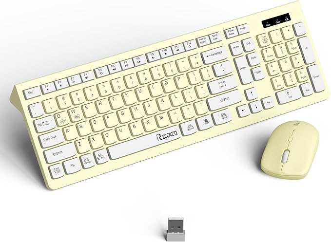 Wireless Keyboard and Mouse Combo, Full-Sized Wireless Keyboard and Adjustable DPI Mouse, 2.4GHz USB Receiver, Keyboard and Mouse for PC, Windows, Desktop, Laptop (Canary Yellow)