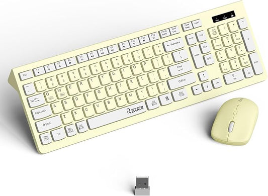 Wireless Keyboard and Mouse Combo, Full-Sized Wireless Keyboard and Adjustable DPI Mouse, 2.4GHz USB Receiver, Keyboard and Mouse for PC, Windows, Desktop, Laptop (Canary Yellow)