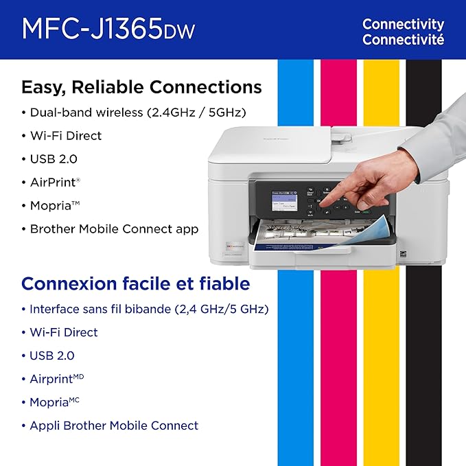 Brother INKvestment 1365 Wireless Color Inkjet All-in-One Printer with Automatic Duplex Printing and 1.8” Color Display | Includes Refresh Subscription Trial(1) (MFC-J1365DW)