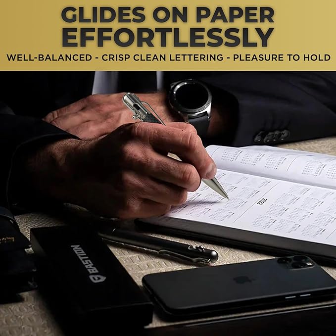 BASTION® Luxury Carbon Fiber Bolt Action Pen, Durable Professional Ballpoint Pen for Travel, School and Work Birthday Gift Idea - Carbon Fiber and Stainless Steel