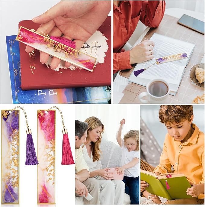 Bookmarks for Women, Kaluofan 2PCS Book Marks for Reading, Durable Handmade Cute Resin Bookmarks, Perfect Gift for Lover Mother Friends Teachers on Valentine's Day Christmas (Rose Red&Deep Purple)