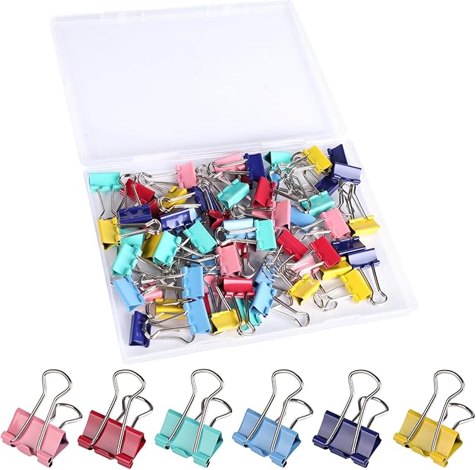 Ufmarine 60 Pcs Small Binder Clips 3/4 inch, Colored Small Paper Clips for Office, Standard Size