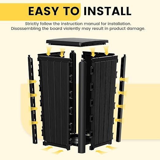 Outdoor Trash Can with Lid, Waterproof Resin Garbage Can with Tiered Lid, Outside Trash Bin for Patio, Kitchen, Backyard or Deck