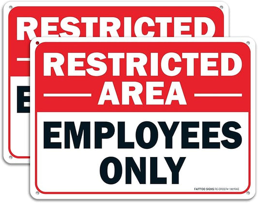 (2 pack) Faittoo Restricted Area Employees Only Sign, 10 x 7 Inches .40 Rust Free Aluminum, UV Protected, Weather Resistant, Waterproof, Durable Ink，Easy to Mount
