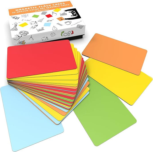 Dry Erase Magnetic Labels 3.7 x 2.8 in, Solid Colors, Medium Dry Erase Magnets, 20-Pack, Colored Erasable Write-On All-Purpose Labels, for Office, Education, Home, Whiteboard
