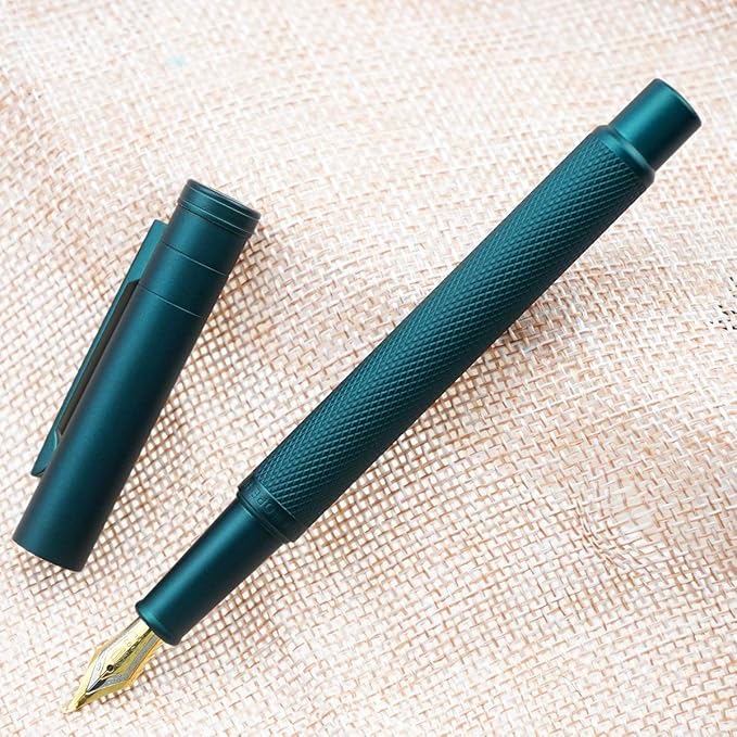 Asvine Dark Green Forest Fountain Pen Fine Nib Classic Design with Converter and Metal Pen Case Set