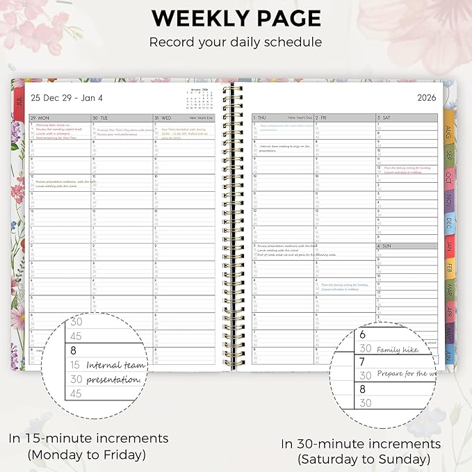 SKYDUE 2026 Appointment Book, 8.5" x 11", Hourly Planner with 15 & 30-Minute Increments, Weekly & Monthly Planner for January - December 2026, Perfect for Daily Planning, Flower