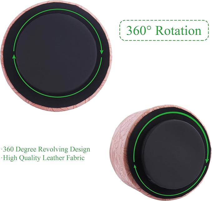 Hennaja Round Leather Art Supply Organizer,Remote Control Holder,360 Degree Spinning,Multi-Functional Pencil Holder,4 Compartments Desktop Stationary Organizer(1-Carved Pink)