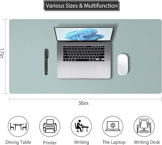 Roslim Leather Desk Pad Protector,Mouse Pad,Non-Slip Computer Mat for Desk,PU Leather Office Desk Mat for Home & Office,Waterproof Laptop Desk Blotter for Keyboard and Mouse,Light Teal (17''X36'')