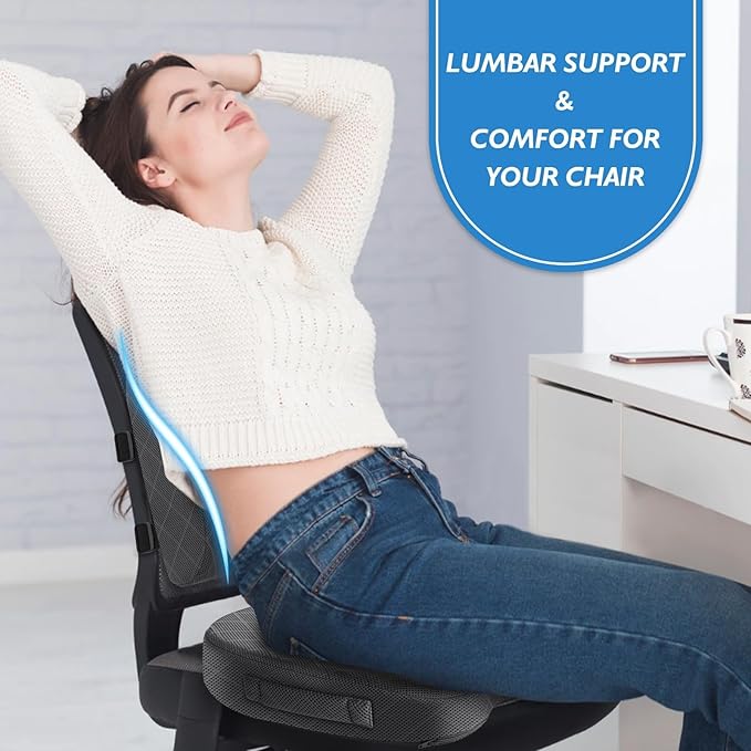 TushGuard Office Chair Cushions with Handles, Back&Seat Cushion, Sciatica & Back Coccyx Tailbone Discomfort Easing Chair Pad, Memory Foam Lumbar Support Pillow for Gaming, Desk, Car (Grey, X-Large)