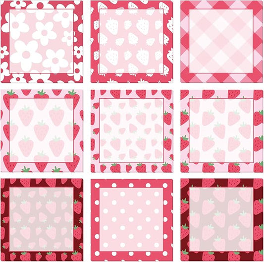 9 Pieces Strawberry Sticky Notes Adhesive Cute Summer Strawberry Memo Notes 3 X 3 Inch Self-Stick Note Pads for School Office Home Supplies Students Teachers Presents, 9 Styles