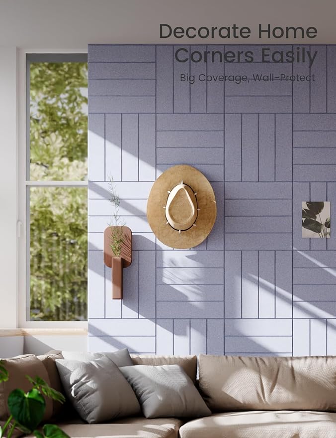 Felt Bulletin Board Tiles Large 36" x 24" Cork Board Alternative-6 Pack with 40 Adhesive Tabs, Thick Slat Wall Panels for Office Decor, Push Pin Board Wall Organizer - Soft Periwinkle