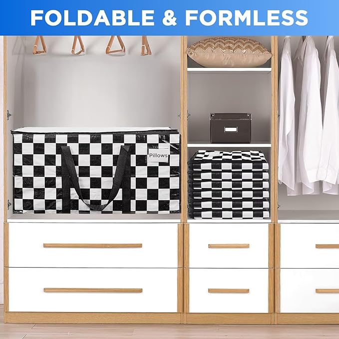 Extra Large Moving Bags Heavy Duty Storage Bags with Zipper Handles, BETU 1 Pack Clothes Storage Totes Bins Packing Moving Boxes, Moving Supplies for College Dorm Essentials, Space Saving,White Plaid