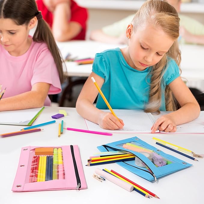 SUNEE Pencil Pouch for 3 ring binder, Pencil Bag for Binder with Zippers, Red Pencil Case for Students Organizer, Red