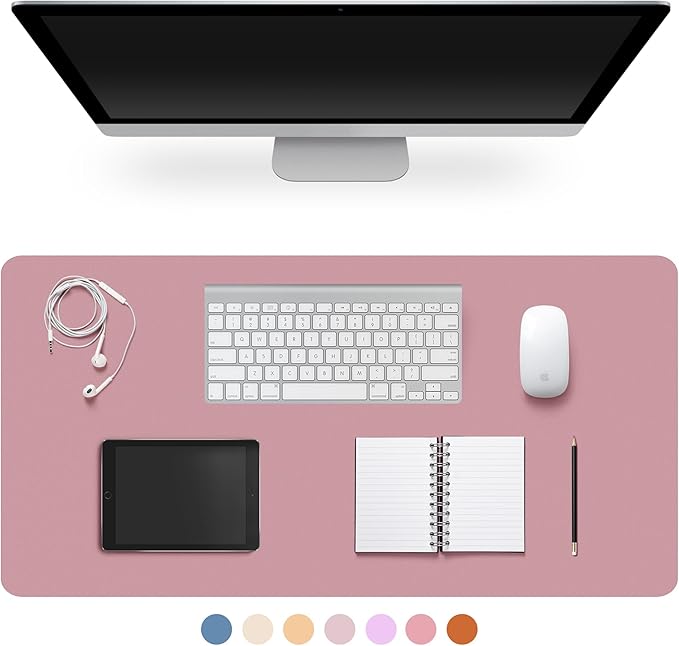CADONO Leather Desk Pad Protector, Non-Slip PU Leather Large Mouse Pad, Easy Clean Desk Protector Mat, Writing Pad for Office/Home/Decor (Pink, 31.5" x 15.7")