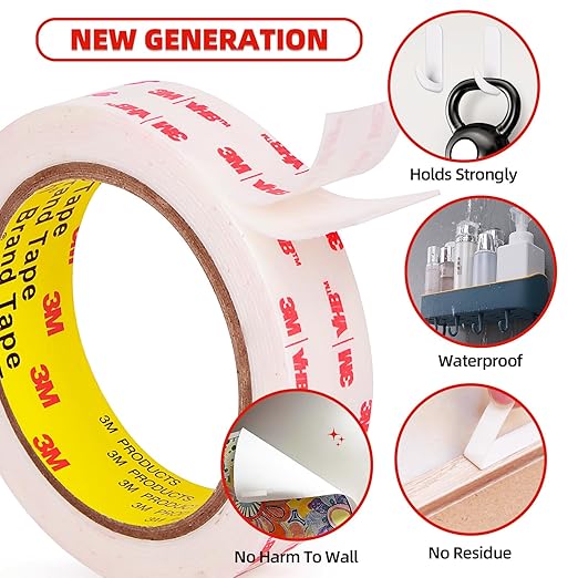Double Sided Tape Heavy Duty, 1" x 9.85FT Removable Mounting Tape for Wall, Extra Strong Foam Tape, Picture Hanging Adhesive Strips Waterproof for Cars, Walls, Home, Office Décor